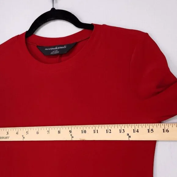 Norma Kamali Shift Dress Size XS Red Long Sleeve Stretch Classic Elegant - Picture 6 of 9